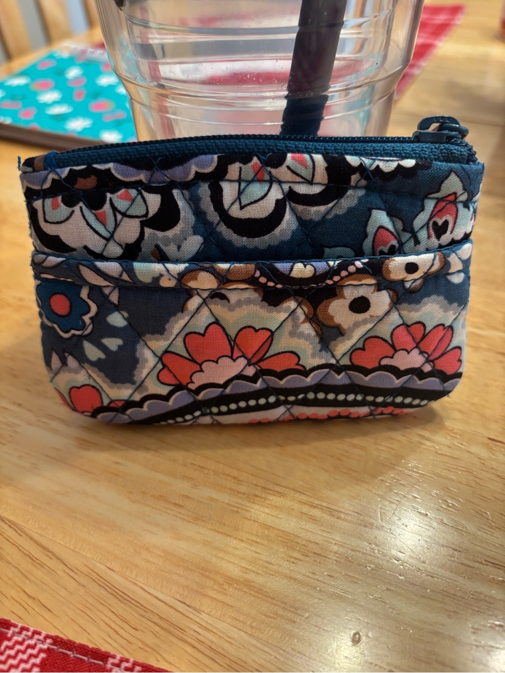 Vera Bradley Quilted Floral Card Holder in Blue & Coral